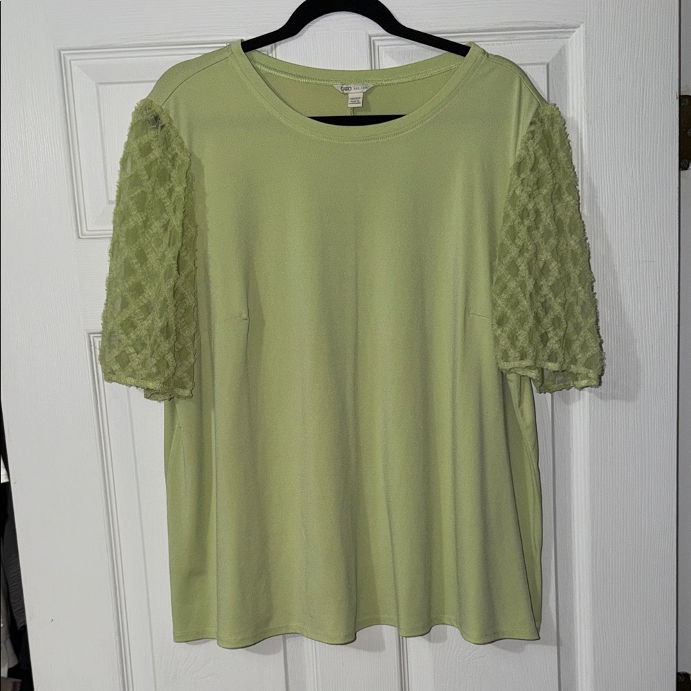 Cato Light Green Short Sleeve Knit Top with Textured Sleeves
